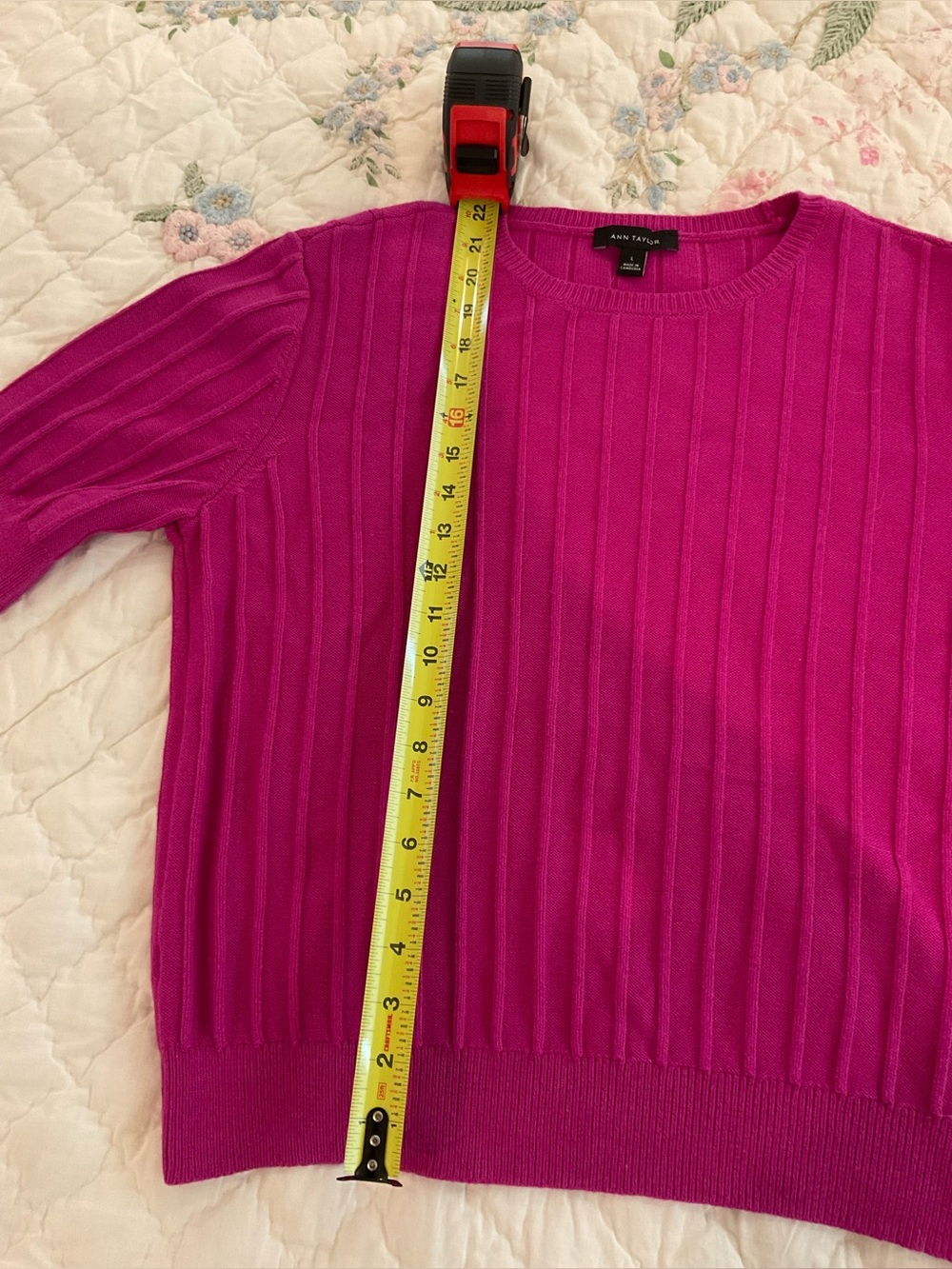 Ann Taylor Short-Sleeve Ribbed Knit Top in Dark Pink - Picture 4 of 7